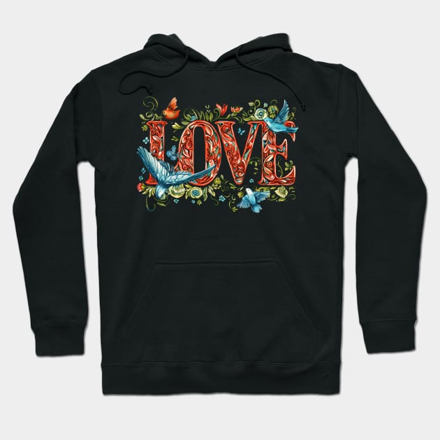 Colorful Valentines Love and birds adorn this beautiful Valentines Day design Great for lover wife daughter girl friend mom mother Happy Valentines Day Hoodie by Tees 4 Thee